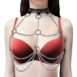 halter metal chain chest harness with rings